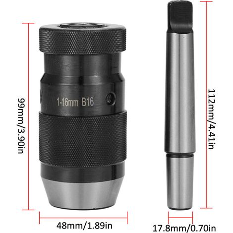 Jeffergarden Mandrin de perçage autoserrant robuste Geevorks avec poignée, changement rapide intégré, sans clé MT-B16, plage de serrage 1-16 mm, B16 MT2, autoserrant pour tour (1/5)