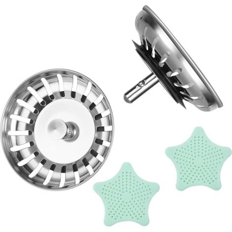 Plug Évier - Filtre Évier Inox 304 - Bouchon Universel avec Panier Anti-Cheveux - Diamètre Trou 90 mm - Pour Évier Cuisine Lavabo Atelier - 1 Pièce