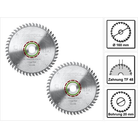 Festool Spezial Kreissägeblatt Set 2x HW 160 x 2,2 x 20 mm TF48 160 mm ( 2x 496308 ) 48 Zähne
