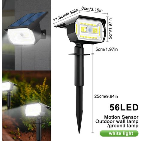 Projecteurs solaires d'extérieur étanches à 56 LED blanches (2 pièces) avec détecteur de mouvement et 3 modes d'éclairage. Idéaux pour jardin, terrasse, allée ou mur. (1/5)