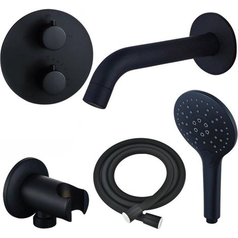 FugaFlow Eccelente Ensemble robinet de baignoire Acces - bec verseur - 22cm raccourcissable - panneau de commande rond - flexible lisse - douchette