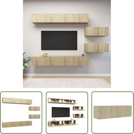 The Living Store Ensemble de meuble TV 6 pcs Chêne sonoma Bois d'ingénierie - Meubles Tv - Meuble Tv Suspendu - Meuble Hifi - Rangement Tv - Salon (1/5)