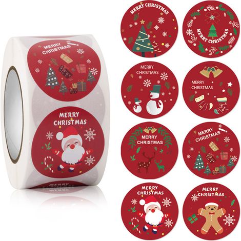 1 Rouleau Autocollants, Rond, Joyeux Noël, Décoration Cadeaux, Fermeture Enveloppes (1/5)