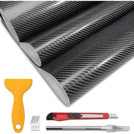 1 Rouleau Film Carbone 300x30cm, Vinyle 6d Noir, Auto-adhésif Étanche, Pour Voiture Moto Smartphone (1/5)
