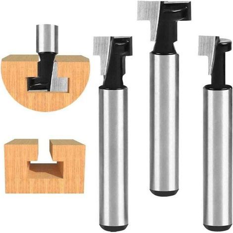 8-mm-T-Nutfräser, 3-teiliges Set (7,93/9,52/12,7 mm) Schaftfräser mit Schneidklingen, Holzbearbeitungsfräser für Elektrowerkzeuge (1/4)