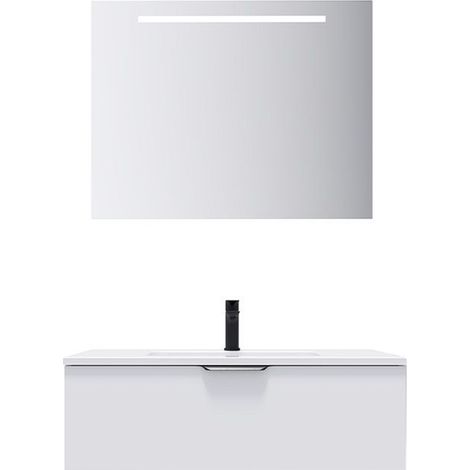 Meuble de salle de bain suspendu vasque intégrée 90cm 1 tiroir Blanc + miroir - Soho (1/5)