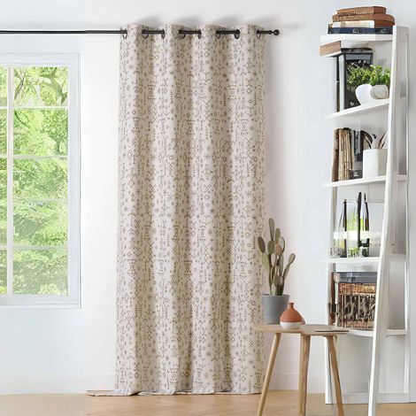 Rideau motif aztèque Mescal - 140x240cm - Ecru (1/3)