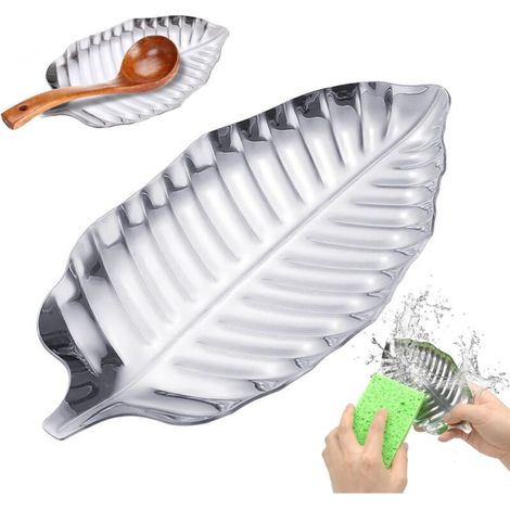 Bardusch - Repose Cuillère Cuisine, Porte Cuillere Cuisine en Acier Inoxydable Argent Pose CuillereCcuisson en Forme de Petite Feuille pour Louches Pinces Spatule pour Cuisinière (1/5)