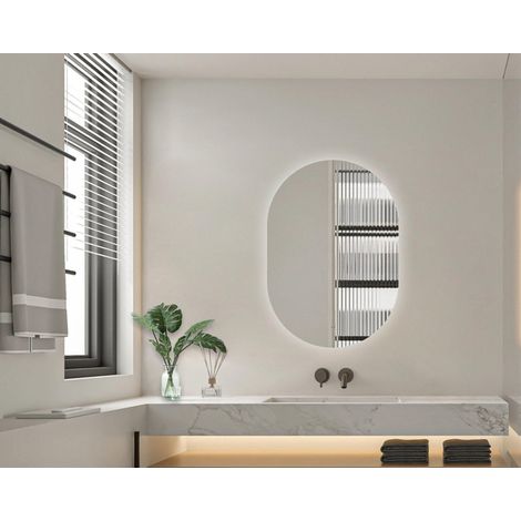 FugaFlow Eccelente Arredo Miroir de salle de bain - 70x100cm - Ovale - Horizontal / Vertical - éclairage LED indirect - chauffe-miroir - infrarouge
