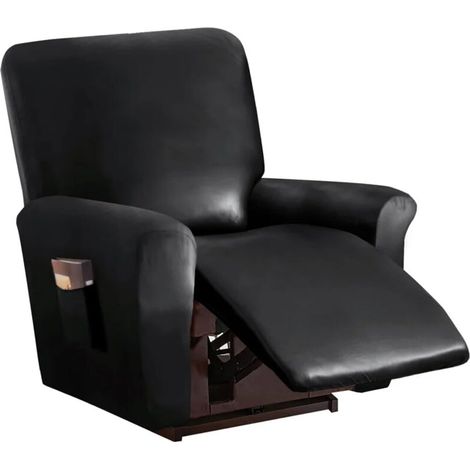 Housse de Canapé Inclinable en Similicuir - JINFGERNE - 8 Pièces, Imperméable et Extensible, avec Poches, Noir
