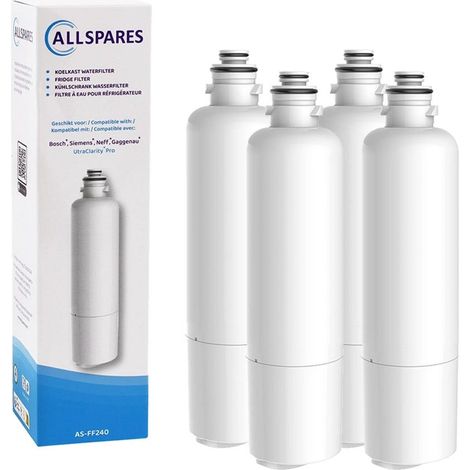 Filtro de agua AllSpares (4 unidades) para frigorífico UltraClarityPro compatible con Bosch, Siemens, Neff 11032518/KSZ50UCP (1/4)