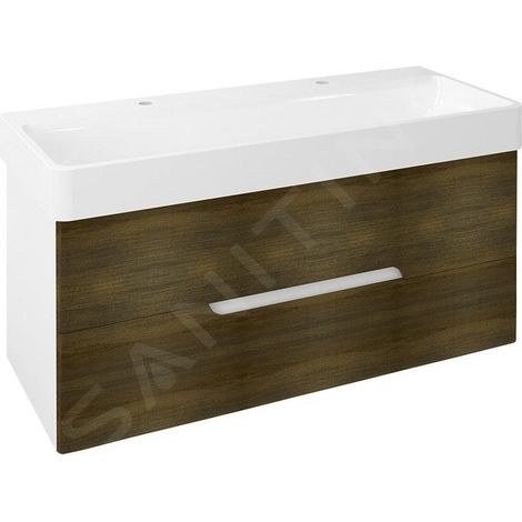 MEDIENA Meuble sous-vasque 117x51x48,5cm, blanc mat/chêne graphite (1/5)
