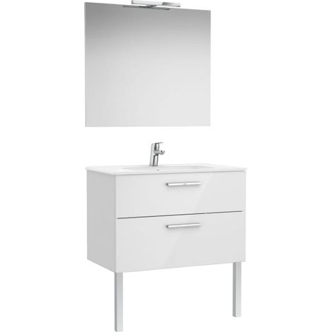 CONJUNTO VICTORIA BASE+LAVABO 800 BLANCO 2 CAJONES ESPEJO APLIQUE LED