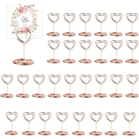 30 pièces Rose Porte Nom Table, Porte Photo Pince, Porte Photo sur Pied, Porte Cartes de Table pour Mariages, Porte Numero de Table, pour Banquets Fêtes Saint Valentin (En Forme de Coe (1/4)