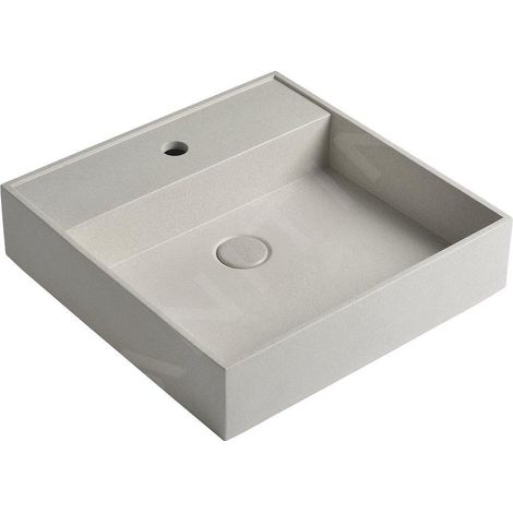 Sapho Quadrado - Lavabo à poser, 46x46 cm, sans trop-plein, 1 trou de robinetterie, pierre blanche AR469 (1/3)
