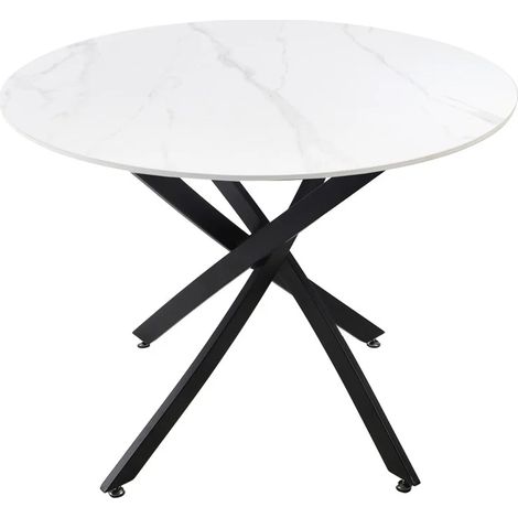 Table ronde D. 100 cm céramique blanc marbré pieds métal - RYDER 2 (1/5)