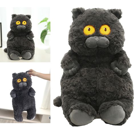 Chaton Peluche Douce et Câline, Coussin de Câlin Noir, Jouet Moelleux pour Dormir, Décoration Maison (1/5)