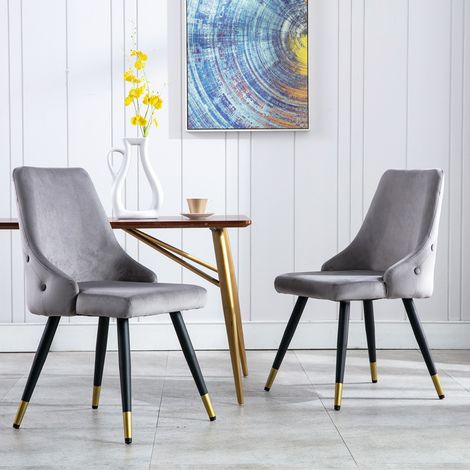 Wahson Set di 2 da Cucina in Velluto, Sedie Imbottite Moderne Poltrocina da Cucina con Gambe in Metallo per Sala da Pranzo/Soggiorno, Grigio