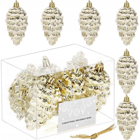 PALLINE DI NATALE PIGNA SET 6 PEZZI GRANDI APPENDINI INDESTRUTTIBILI DORATI 9,5cm