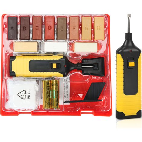 Kit de reparación de parquet para suelos, 11 barras de cera de diferentes colores para suelos laminados y laminados - Herramienta para retocar arañazos. (1/5)