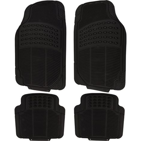 WOLTU Tapis de voiture universel lot de 4, Tapis Moquette, tapis de sol pour voiture en Caoutchouc, Noir
