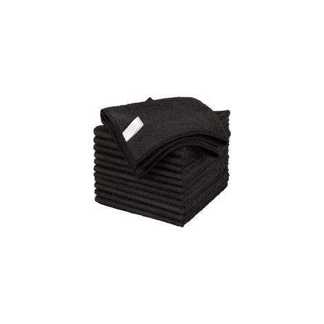 Chiffon de Nettoyage en Microfibre, Serviettes Tout Usage, sans stries, Paquet de 12, Noir, Taille 30x30cm
