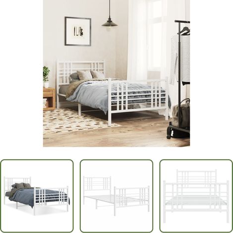 vidaXL Lit métallique - Cadre de lit métal sans matelas avec pied de lit blanc 90x200cm (1/5)