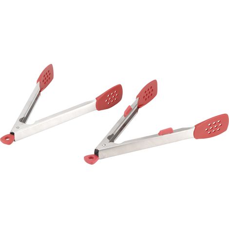 Pinces alimentaires en acier inoxydable 304 avec boucles en silicone, pinces à pâtisserie pour gâteaux/pain, pinces à grillades/steaks, rouges (x2) (1/5)
