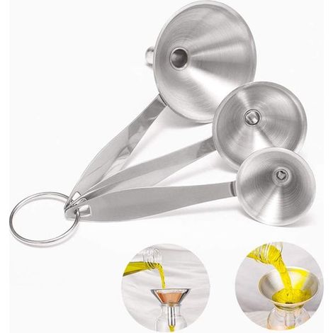 Juego de 3 embudos de acero inoxidable para hierbas: embudo para aceites esenciales, Ideal para transferir aceites, Color plateado, Mango largo (1/5)