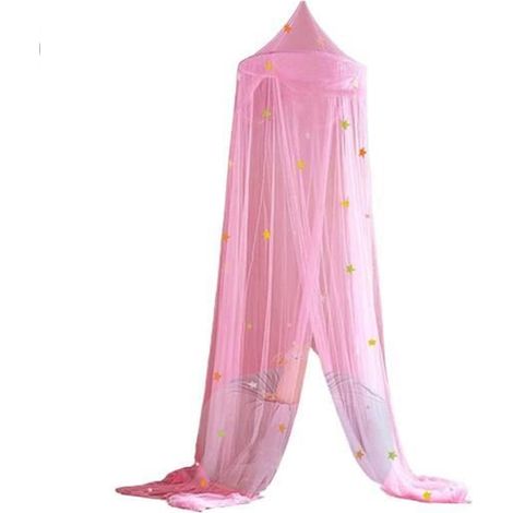 1 Moustiquaire ciel de lit, design lumineux rose, fixation murale ou plafond, pour lits 1,5m-1,8m (1/5)