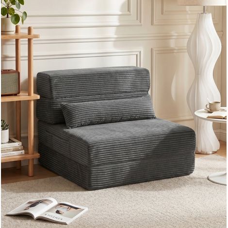 Poltrona da pavimento pieghevole convertibile in letto 70 x 200 cm, velluto grigio scuro HAVRYA (1/4)