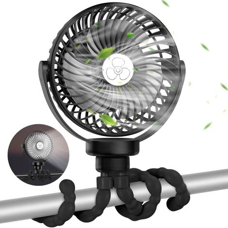 Ventilateur de bureau portable USB, rotation à 360 °, 3 niveaux de vitesse, mini ventilateur silencieux rechargeable 2600 mAh pour poussette, bureau, camping
