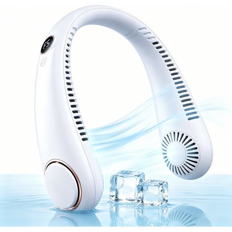 Ventilateur de cou sans pales rechargeable - 5 vitesses - Ventilateur de cou USB portable avec affichage numérique - Ventilateur silencieux - Pour l'extérieur et la maison - Blanc (1/5)