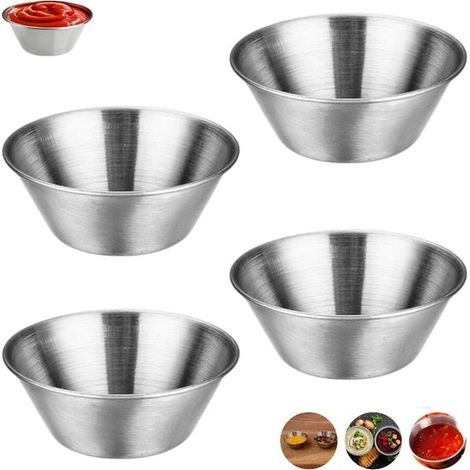 Lot de 4 bols à sauce en acier inoxydable - Bols à sauce - Argent - Pot à épices - Bols à sauce - Ustensiles de cuisine - Petits bols à sauce/sauces - Convient pour les sauces apéritives, les dips et  (1/5)