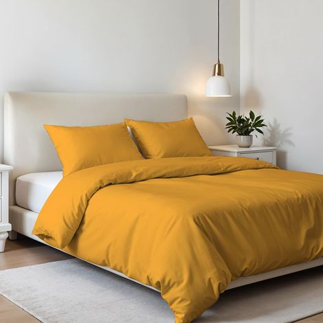 Parure de lit Double en Microfibre, Housse de Couette - 250 x 200 cm avec Rabat et taies d'oreiller, Jaune, pour lit Double (1/5)