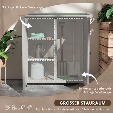Abri de jardin en bois massif, double porte, toiture bitumée, 110x55x117 cm, gris clair