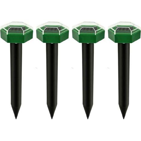 Set di 4 repellenti solari a ultrasuoni impermeabili per talpe, che tengono lontani talpe, roditori e arvicole da prati, giardini e cortili. (1/4)