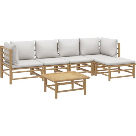 Mobili da giardino mobili da esterno Set di mobili da 6 pezzi con cuscini in bambù grigio chiaro 020016772