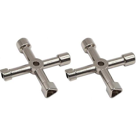 Lot de 2 clés multifonctions 4 en 1 pour armoire électrique, radiateur, compteur, ouvre-boîte (argenté) (1/4)