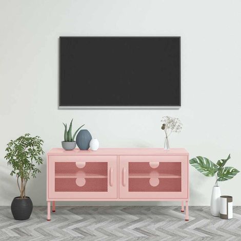 vidaXL Meuble TV Rose 105x35x50 cm Acier (1/5)