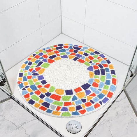 Bunte, 60x60cm runde, rutschfeste Duschmatte, dreieckige Luffa-Badematte, Bodenmatte mit Abfluss für Dusche und Badezimmer