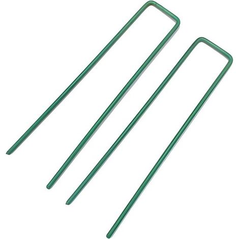 Confezione da 100 ancoraggi a terra in acciaio zincato a caldo per erba artificiale, picchetti a U, picchetti di fissaggio per copertura del terreno e prato, ancoraggi esterni per il terreno (1/5)