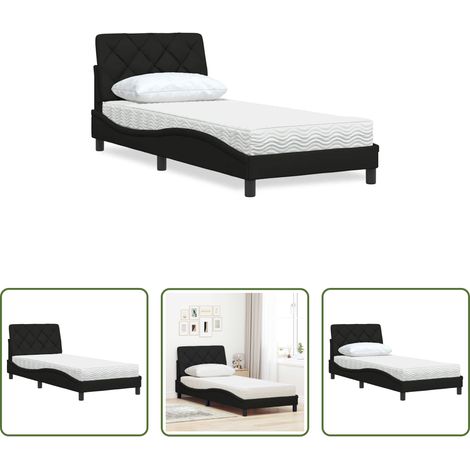 Schlafzimmerbett -  Bett mit Matratze Schwarz 90x190 cm Stoff (1/5)