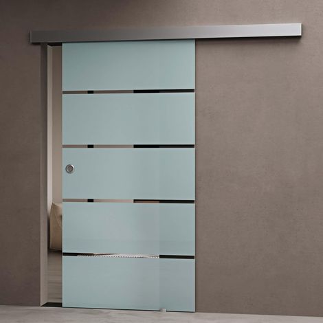 doporro Porta Scorrevole in Vetro Temperato 8 mm Opaco a Strisce, con Binario in Alluminio Cromato, 90x215 cm – Amalfi11H (1/5)