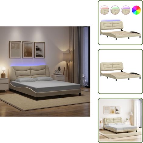 Cuscino testiera - vidaXL Giroletto con LED senza Materasso Hvar Crema 160x200 cm in Tessuto - Letto con supporto schiena