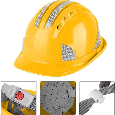 Casque de chantier ventilé en ABS avec bandes réfléchissantes (jaune) (1/5)