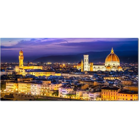 Lupia - Quadro moderno su Tela Canvas DEEP 65X143 cm, con paesaggi e localismi italiani, per casa, soggiorno, capezzale camera da letto, hotel, ufficio, FIRENZE - PANORAMA TWILIGHT (1/3)