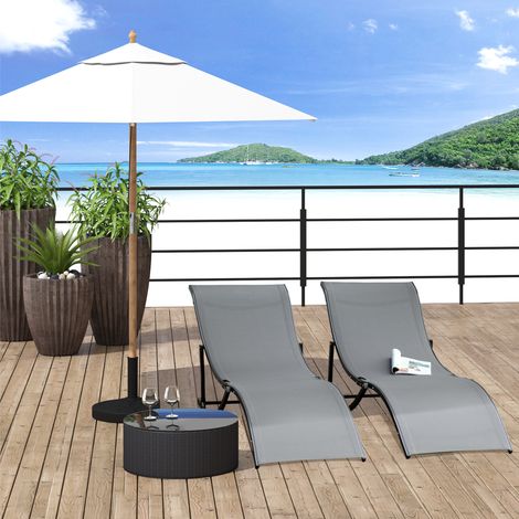 Set di 2 lettini prendisole Outsunny, lettini da giardino, lettini in tessuto, reclinabili ergonomici, alluminio, Texteline, grigio scuro, 165 x 61 x 63 cm