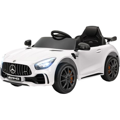 Coche eléctrico infantil Mercedes-Benz AMG GTR 12V blanco con mando a distancia, luces y música (1/4)