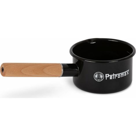 Petromax Emaille Stieltopf schwarz 0,5 Liter mit Holzgriff für Feuerstellen & Herd (1/5)